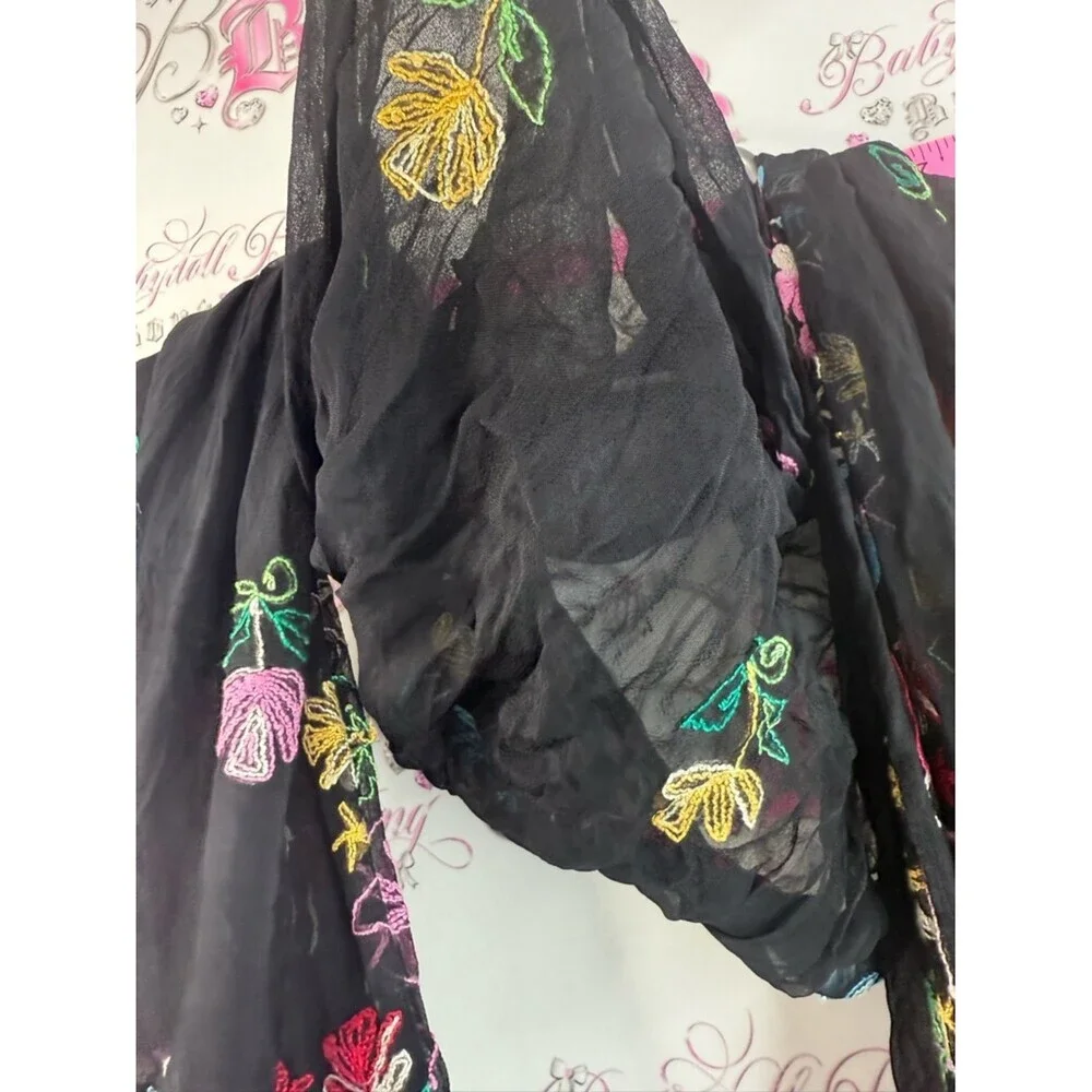 Scarf scarve wrap skirt Black Floral Embroidered Scarf - Women Accessories B5 32